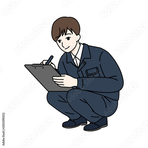 Male worker writing on whiteboard (logistics and maintenance industry)