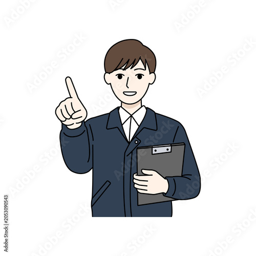 : Male worker pointing for instruction (logistics and security industry)