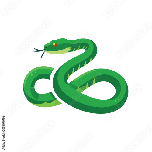 Stylized cartoon green snake illustration in a coiled position.