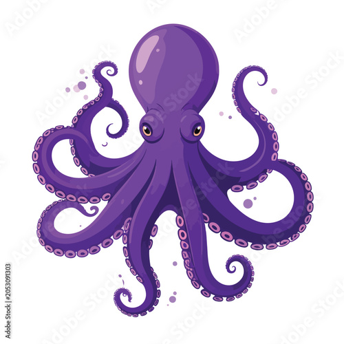 Cute cartoon purple octopus character illustration.