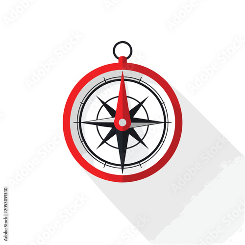 Flat Vector Design of a Red Navigational Compass.