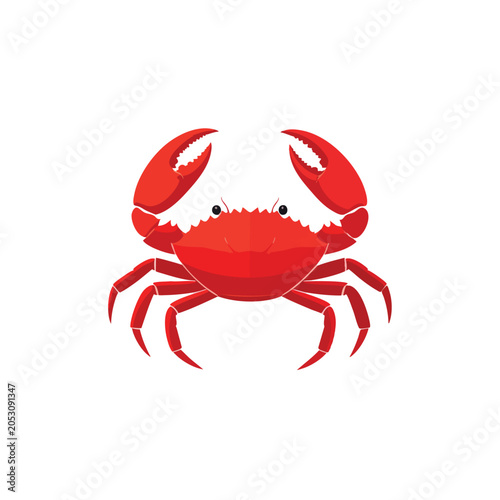 Cartoon Illustration of a Bright Red Crab Isolated on White Background.