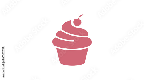 Bild auf Leinwand Pink Cupcake with Cherry on Top.