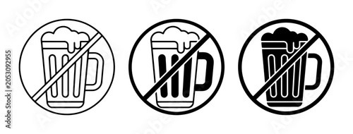 Tableau sur toile No Alcohol Icons, Prohibition Signs, Beer Mug Ban Symbols, Set of 3 Vector Graph