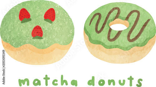 watercolor matcha donut cream dessert hand painted illustration