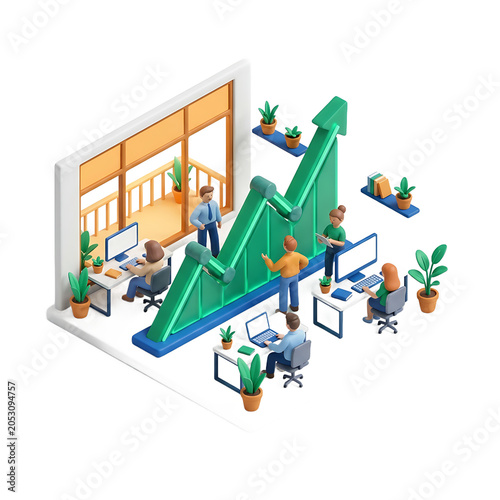 People Working on Computers with Growth Graph.