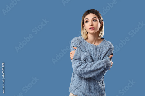 Beautiful young woman huggi...