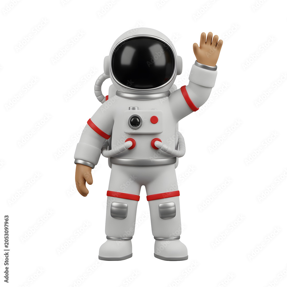 Fototapeta premium 3D Astronaut waving hello on transparent background