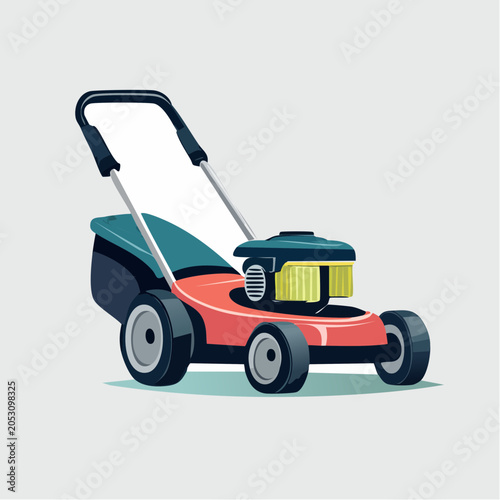 Illustration of a Red and Blue Lawn Mower