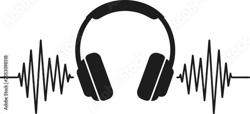 Foto Headphones featuring sharp sound wave visualizations illustrate the experience of high fidelity audio playback in a minimalist graphic style