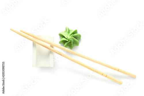 Fresh wasabi paste with bam...