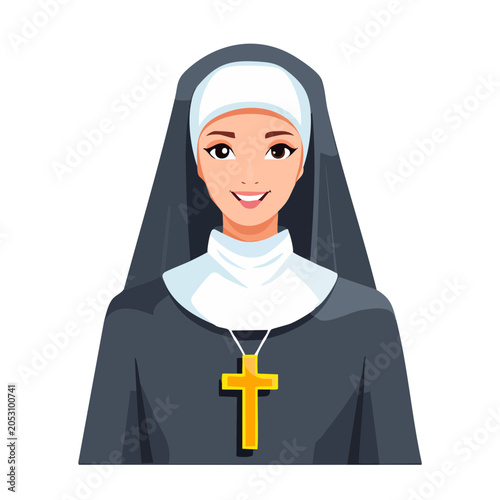 Cartoon nun with cross necklace