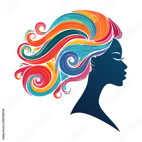 Colorful hair illustration of a woman's profile