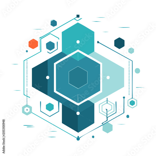 Minimalist geometric hexagon network illustration