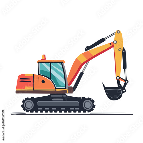 Orange excavator flat design illustration