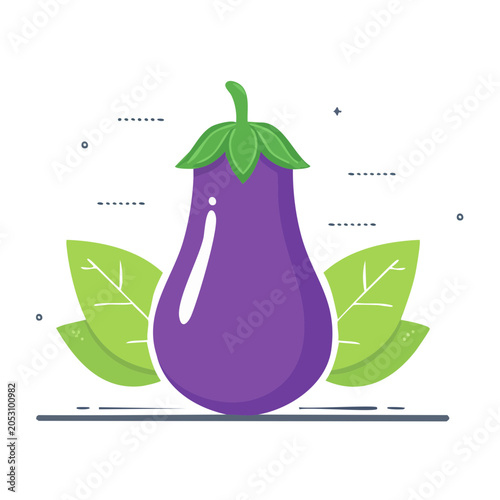 Purple eggplant with green leaves illustration