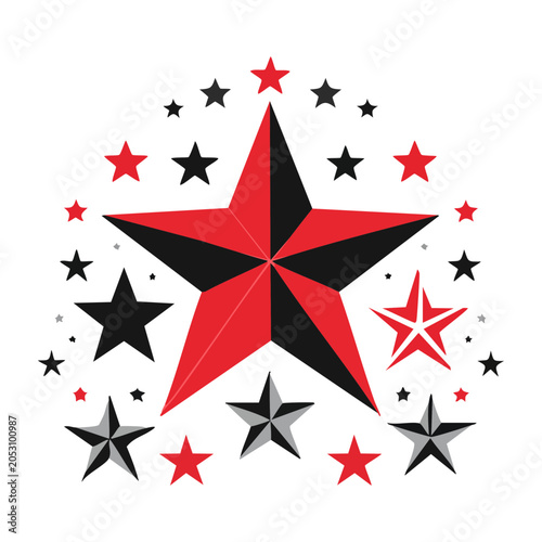 Red geometric star with small stars isolated