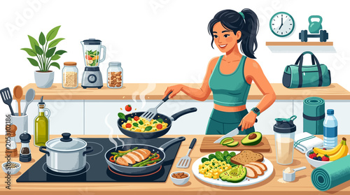 Bild auf Leinwand Protein Rich Breakfast Concept for Active Healthy Lifestyle