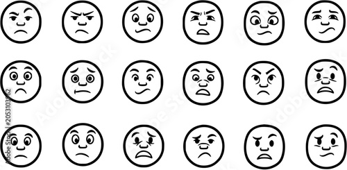 Konstfotografi Black and White Line Art of Various Emoticon Faces Expressing Different Emotions