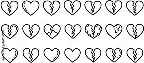 Photos Black and white line art of broken hearts in various styles for Valentine's Day