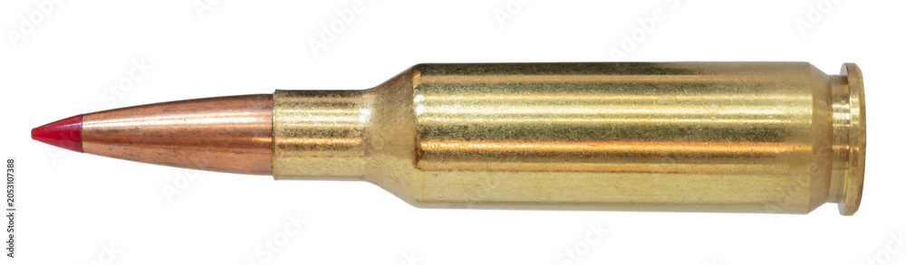 Fototapeta premium 224 caliber rifle cartridge with a red-tipped bullet