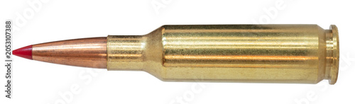 224 caliber rifle cartridge with a red-tipped bullet