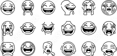 Fotografie Black and White Line Art Emojis, Tears of Joy, Laughter, Crying, Emotions, Expre