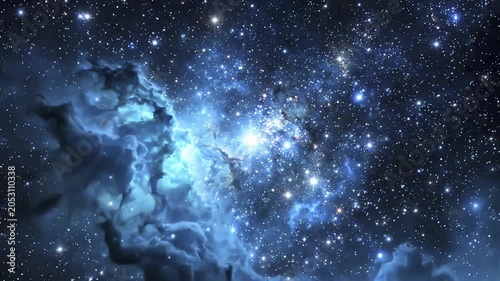 Abstract Nebula and Stars in Deep Space, Glowing Cosmic Clouds and Twinkling Galaxies, Cinematic Camera Movement Through Universe, 4K