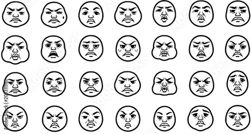 Obraz na plátně Black and White Line Art Set of Angry Emoticons Expressing Various Negative Emot