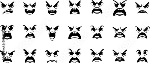Φωτογραφία Angry Cartoon Faces Vector Icon Set in Black and White Flat Style for Emotional