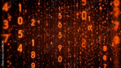 Glowing numeric matrix in amber tones. Artificial intelligence image