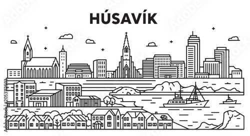 Bild auf Leinwand Husavik Iceland Skyline Graphic Design