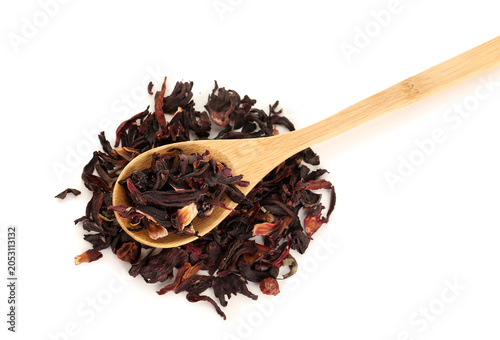 Wooden spoon with dry hibis...
