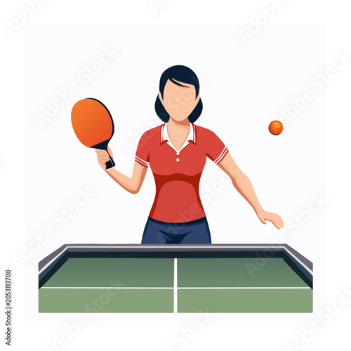 Woman playing table tennis with paddle and ball