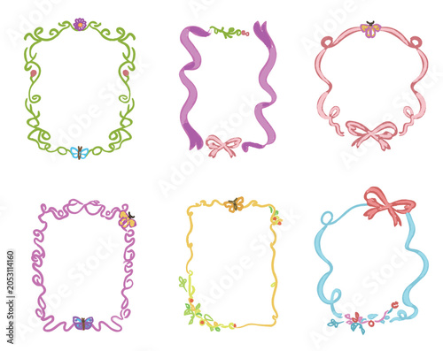 illustration Doodle charcoal hand drawn of a floral frame isolated on white background