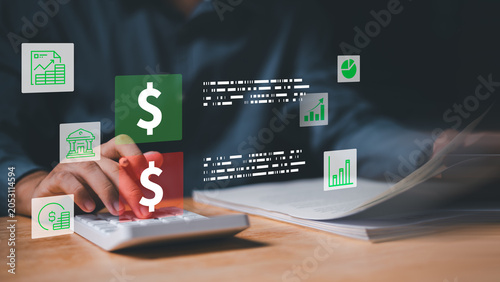 Foto Accountants analyze financial statements through accounting management, budget p