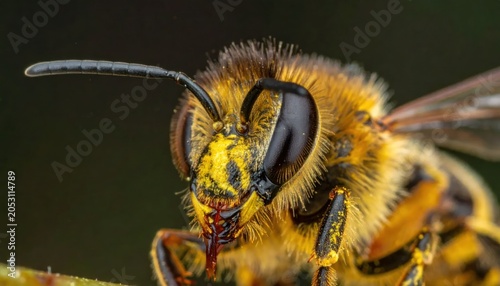 Close-up of a Yellow Bee with Black Stripes.