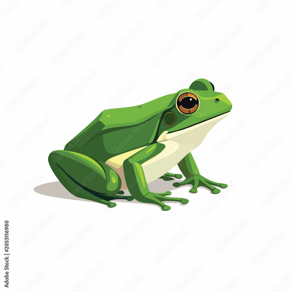 Fototapeta premium A detailed digital illustration of a vibrant green tree frog isolated on white background.