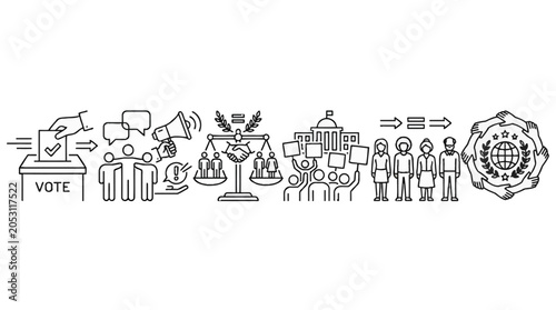 Canvastavla Set of line icons representing civic engagement and social participation