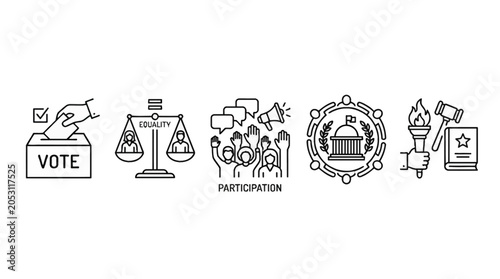 Canvastavla Set of democracy and civic participation line icons.