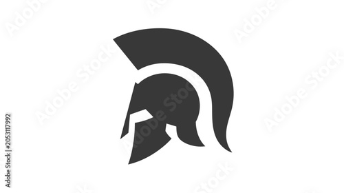 Stylized ancient warrior helmet icon, minimalist vector graphic representing strength, protection, courage, and leadership.