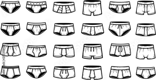 Canvastavla Black and White Line Art Illustration of Various Underwear Styles for Men