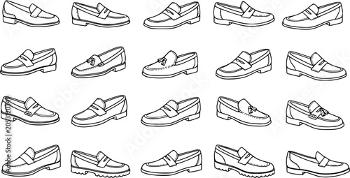 Canvastavla Fashion Footwear Black  White Line Art: Collection of Men's Loafer Shoes, Hand-d