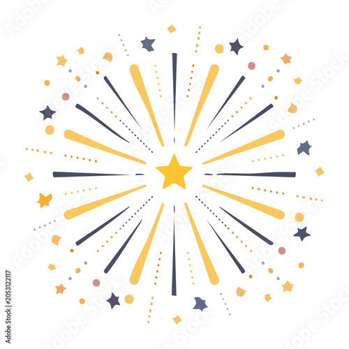 Minimalist yellow firework illustration with stars and sparks