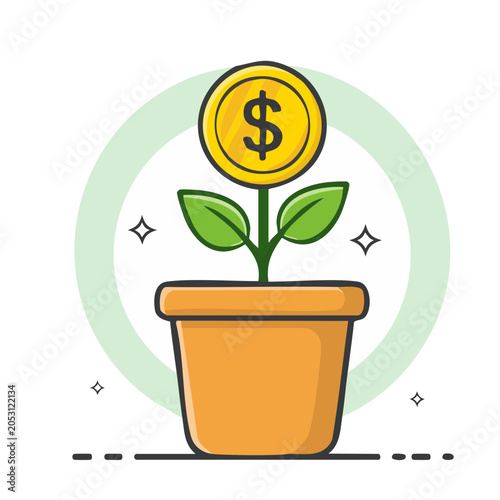 Money plant growing in a pot illustration