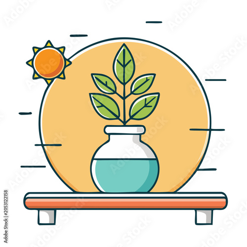 Potted plant illustration with sun and thermometer