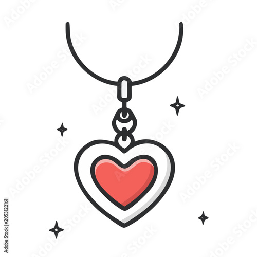 Red heart pendant necklace line art