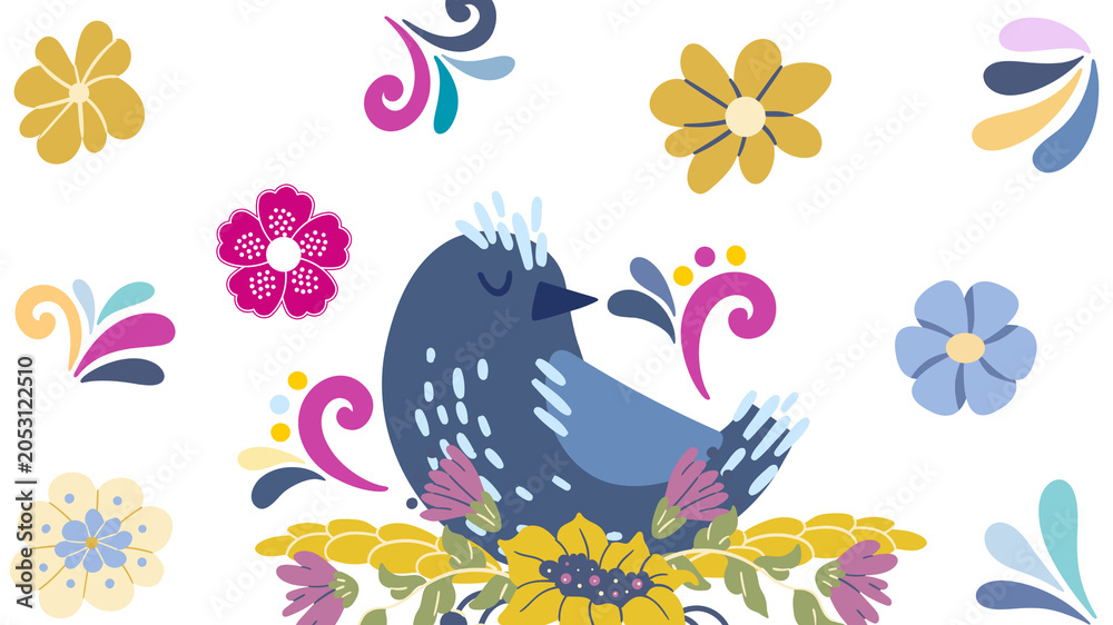Fototapeta premium floral seamless patterns With bird.