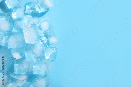 Heap of frozen ice cubes on...