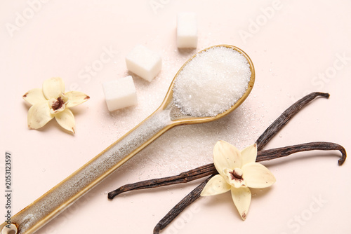 Spoon of vanilla sugar with...